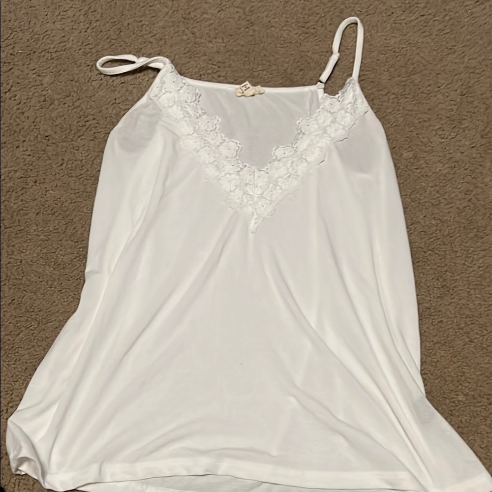 POL White Lace Trim Tank Top